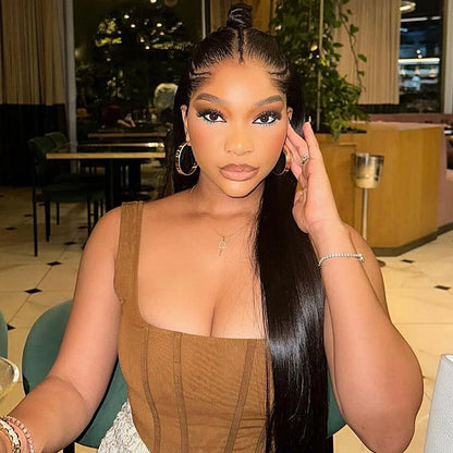 Straight Pre Braided Wig 13x4 Pre Cut Lace Human Hair Wigs With Baby Hair