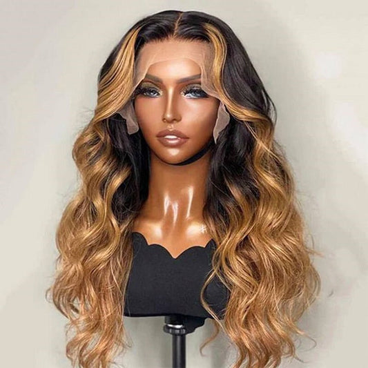 Ombre Blonde Highlight Loose Wavy 13x4 Lace Front Human Hair Wig