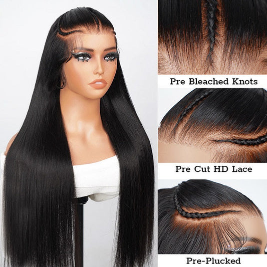 Straight Pre Braided Wig 13x4 Pre Cut Lace Human Hair Wigs With Baby Hair