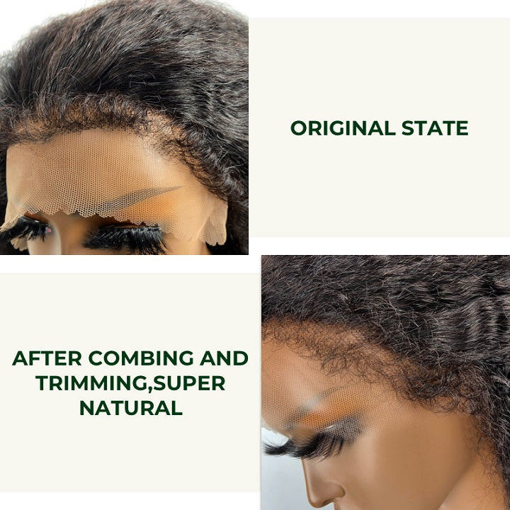 Handmade 4C Hairline Afro Kinky Curly 13x4 Lace Front Wig With Curly Edges Kinky Baby Hair Human Hair Wig