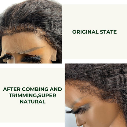 Handmade 4C Hairline Afro Kinky Curly 13x4 Lace Front Wig With Curly Edges Kinky Baby Hair Human Hair Wig
