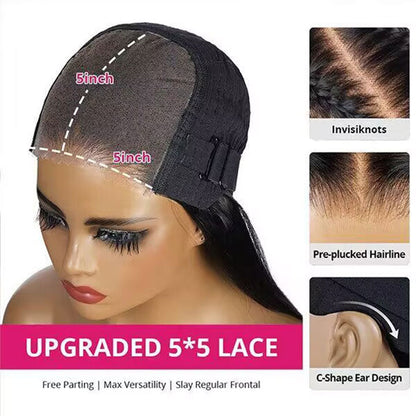 Straight Pixie Bob Wig With Swept Bangs Pre Cut Lace Glueless Wig