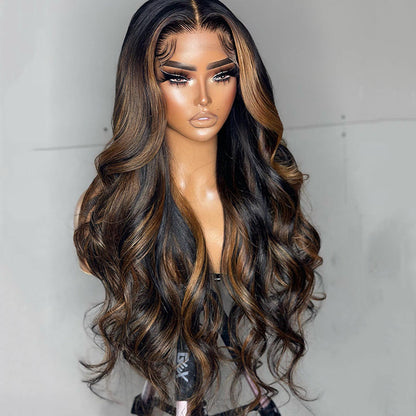 Highlight Brown Wavy Upgraded 13x5 Pre Everything Wig Glueless Wig With Black Roots