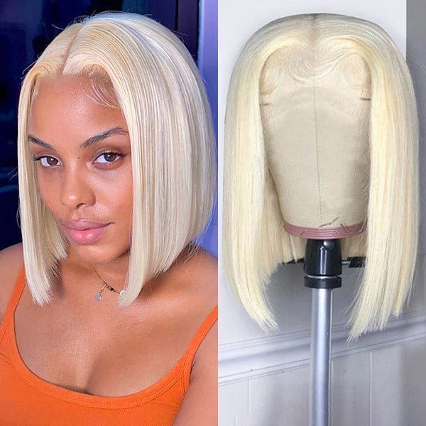 613 Blonde Bob Wigs Straight Hair T Part Bob Lace Wigs - Healthier Me Beauty, LLC