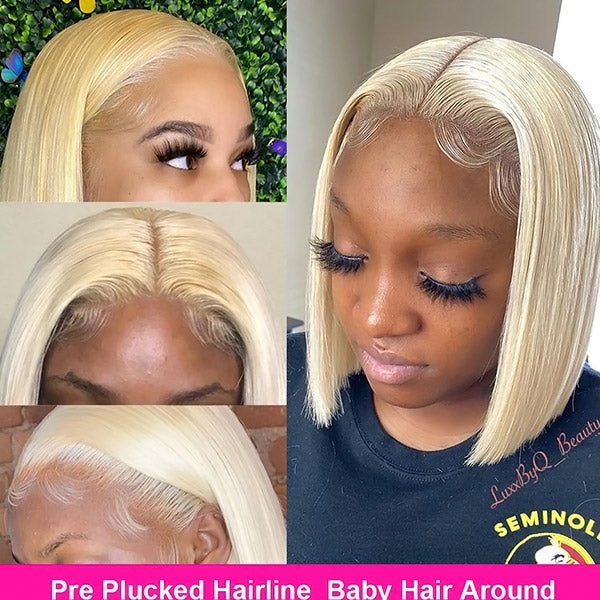 613 Blonde Bob Wigs Straight Hair T Part Bob Lace Wigs - Healthier Me Beauty, LLC