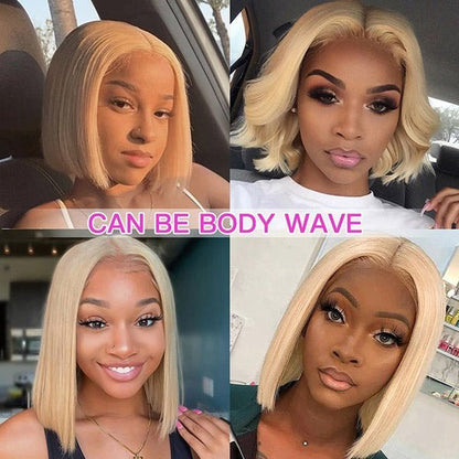 613 Blonde Bob Wigs Straight Hair T Part Bob Lace Wigs - Healthier Me Beauty, LLC