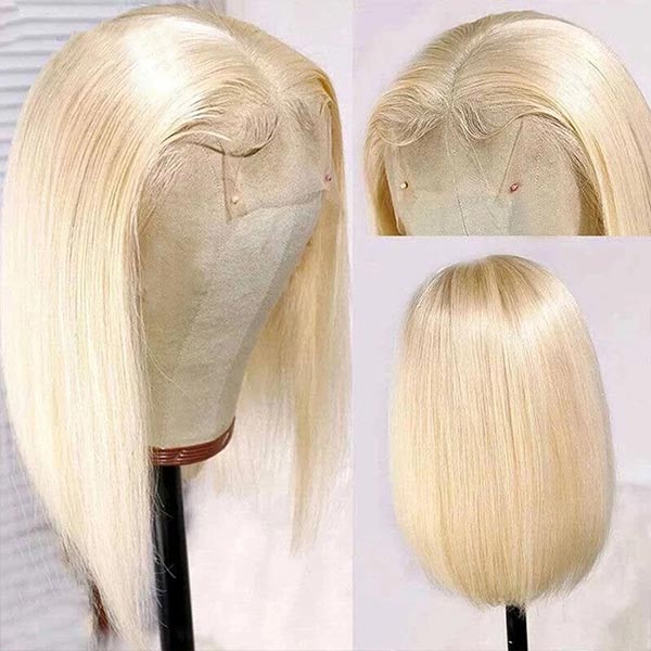 613 Blonde Short Bob Wigs Transparent Straight Hair 4×4 Lace Closure Wig 150% - Healthier Me Beauty, LLC