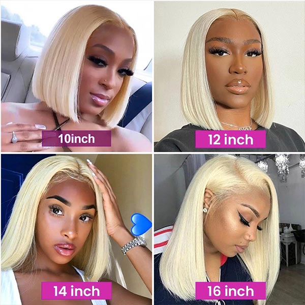 613 Blonde Short Bob Wigs Transparent Straight Hair 4×4 Lace Closure Wig 150% - Healthier Me Beauty, LLC