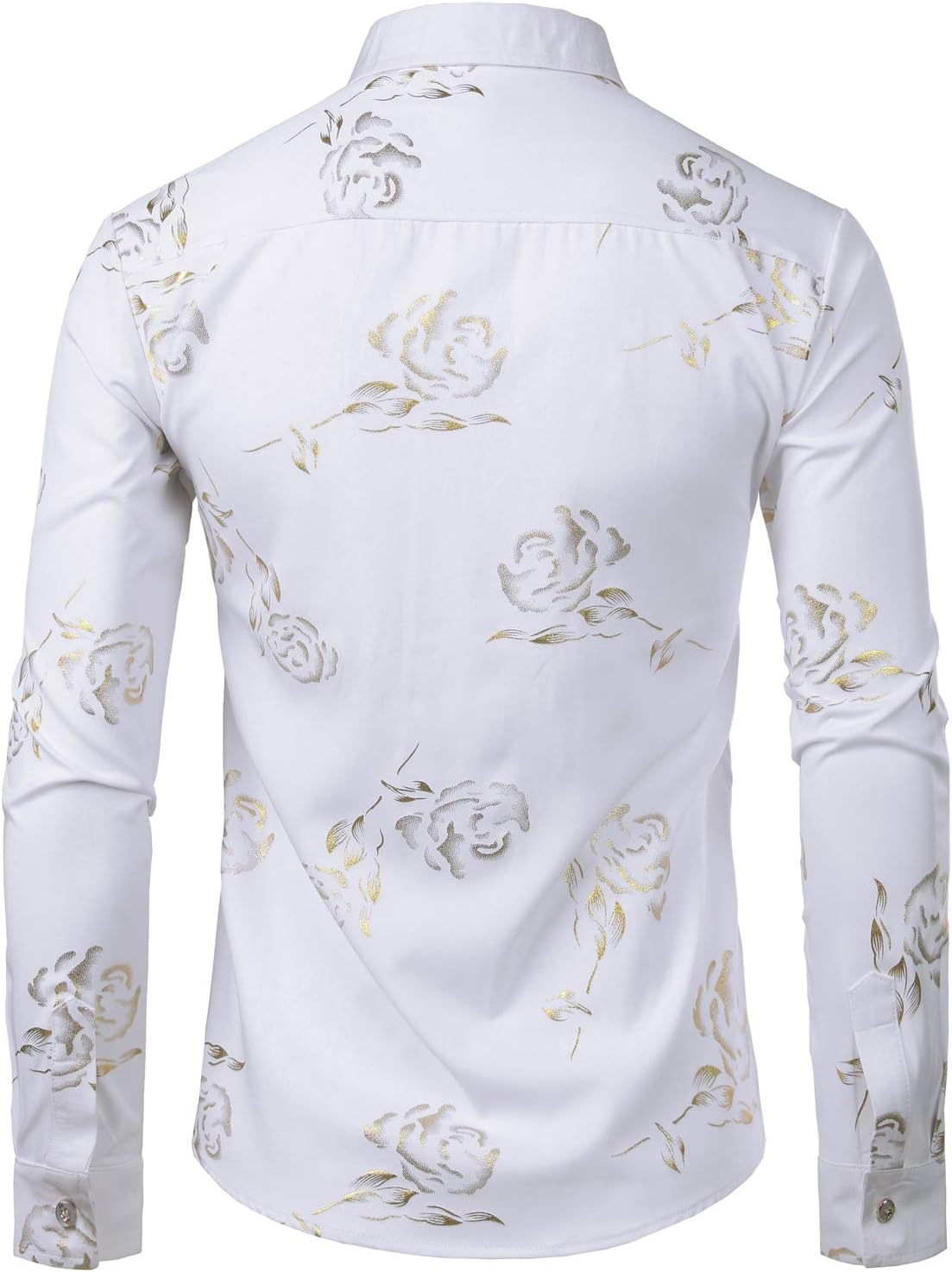 ZEROYAA Mens Hipster Gold Rose Printed Slim Fit Long Sleeve Dress Shirts/Prom Performing Shirts