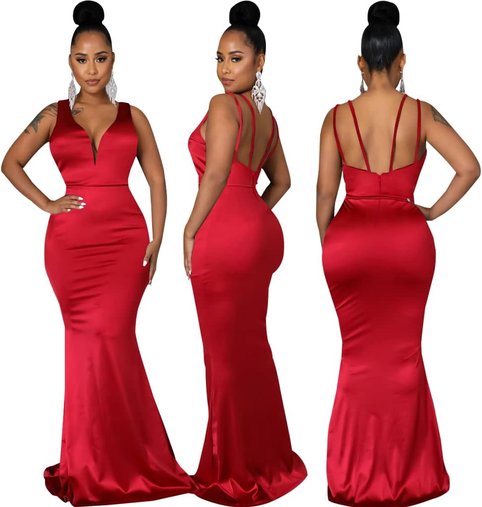 JTNFairy Women&#39;s Sexy Ruffle Sleeveless One Shoulder Bodycon Dresses Classy Pencil Curvy Party Evening Long Formal Dress