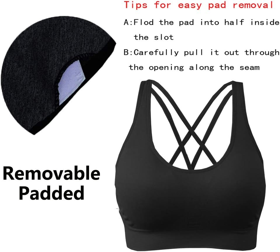 Women's Cross Back Sport Bras,Adjustable Straps