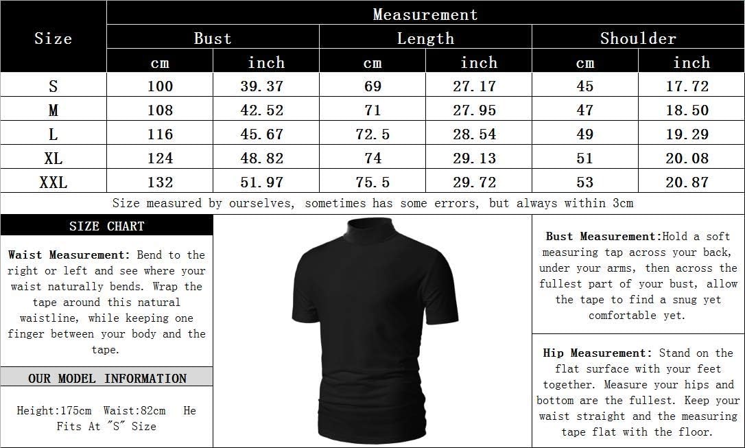 Poriff Men&#39;s Casual Mock Turtleneck Pullover Tops Short Sleeve Slim Fit T-Shirts Basic Solid Color Tees