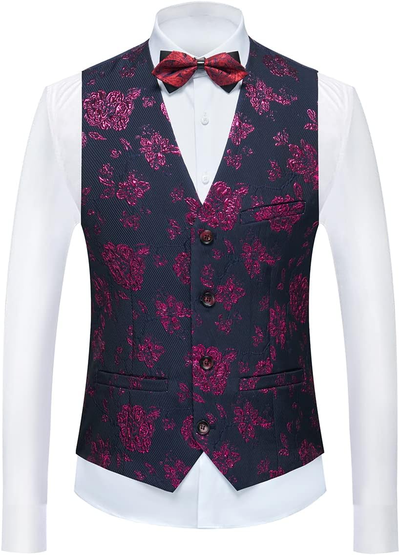 Tuxedo Suits for Men 3 Piece Regular Fit Suit Floral Pattern Blazer Jacket Waistcoat Pants Men Suit Set for Wedding