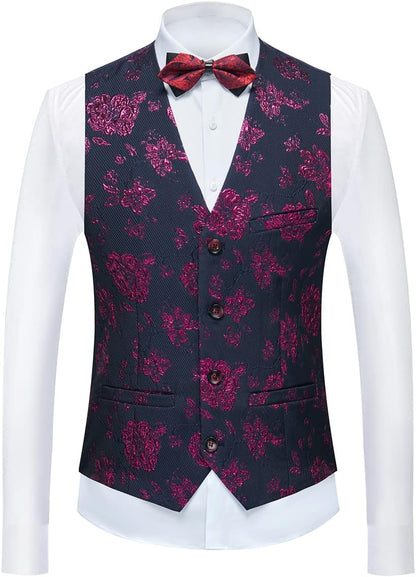 Tuxedo Suits for Men 3 Piece Regular Fit Suit Floral Pattern Blazer Jacket Waistcoat Pants Men Suit Set for Wedding