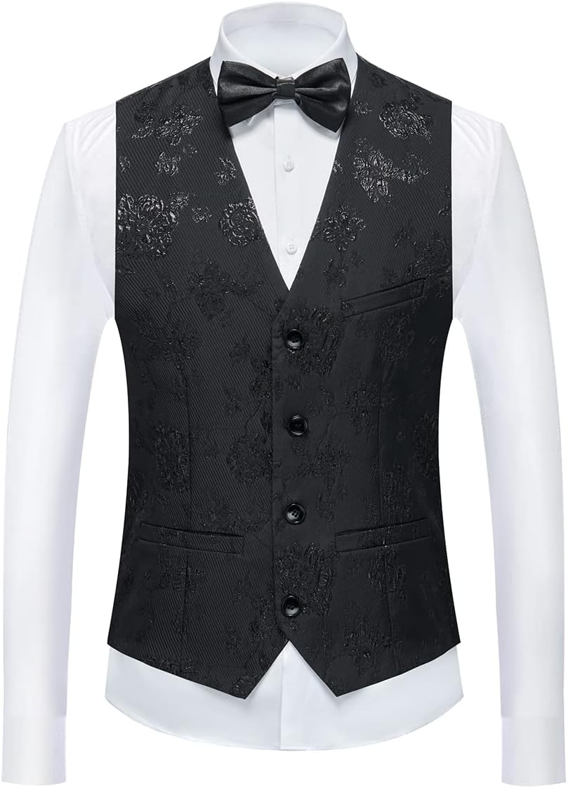 Tuxedo Suits for Men 3 Piece Regular Fit Suit Floral Pattern Blazer Jacket Waistcoat Pants Men Suit Set for Wedding