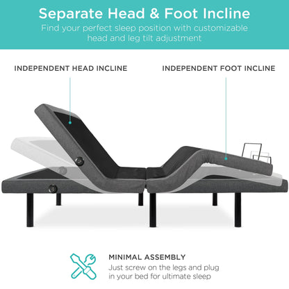 Twin XL Size Adjustable Bed Base for Stress Management with Massage, Remote Control, USB Ports