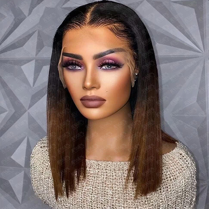 Ombre Brown Straight Crystal HD Lace Wig Glueless 13x4 Frontal Human Hair Wig