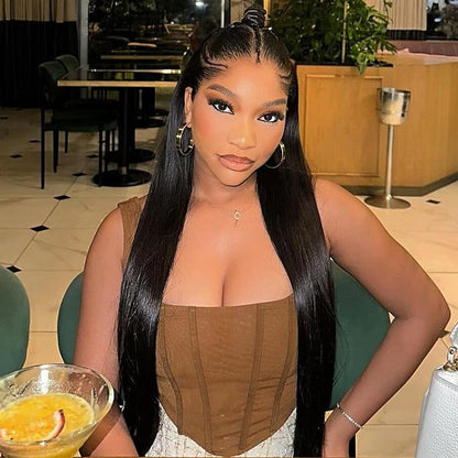 Straight Pre Braided Wig 13x4 Pre Cut Lace Human Hair Wigs With Baby Hair