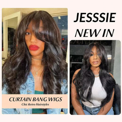 Face-Framing Curtain Bangs Wavy Wig 6x5 Ready To Go Glueless Lace Wig Pre Cut Lace