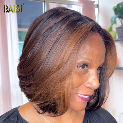 BAISI Elegant Brown Short BoB Wig