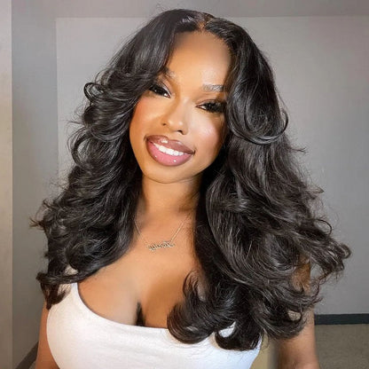 Curtain Bangs Body Wave 13x5 Pre Cut Lace Glueless Human Hair Wig