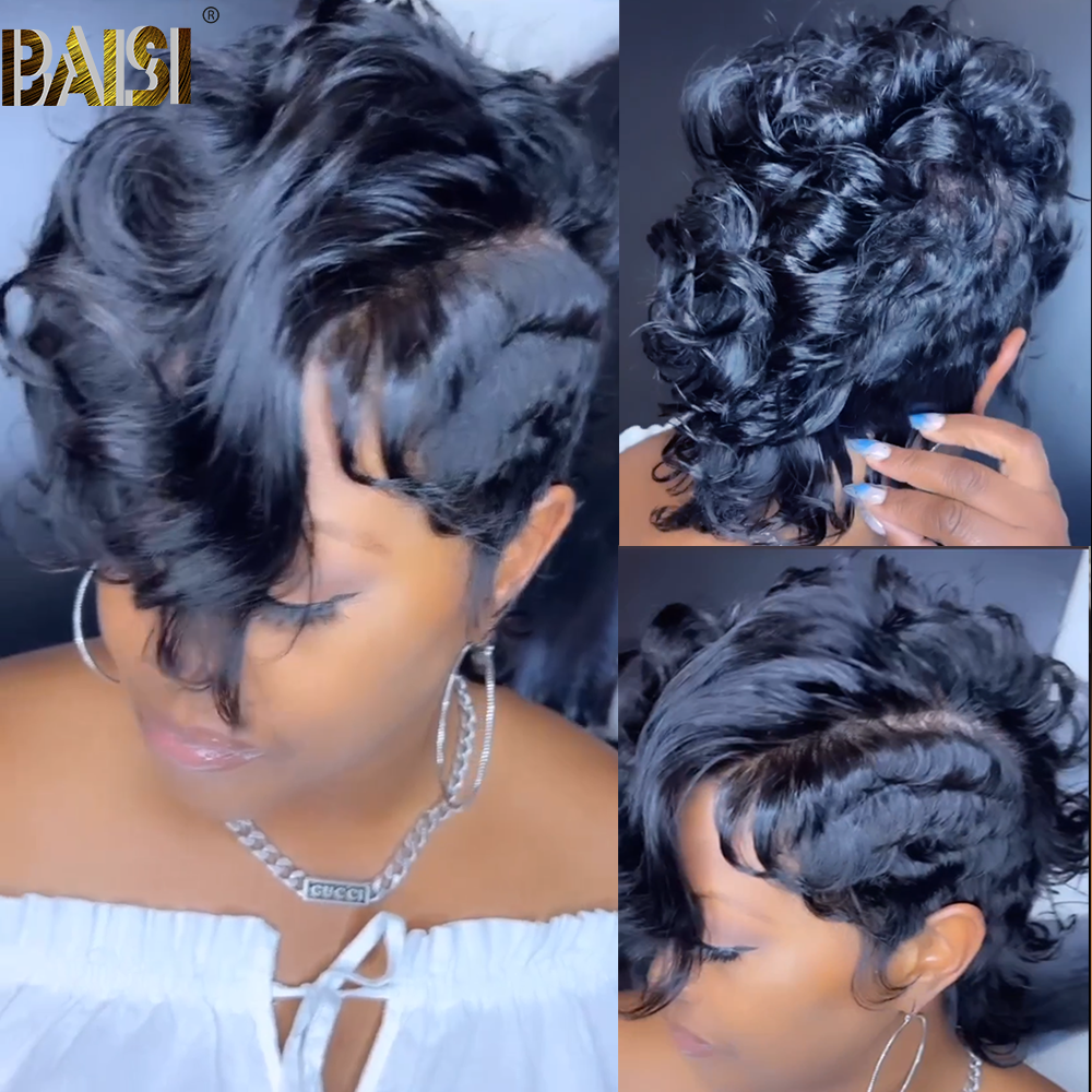 BAISI Full Lace Wavy Short Wig