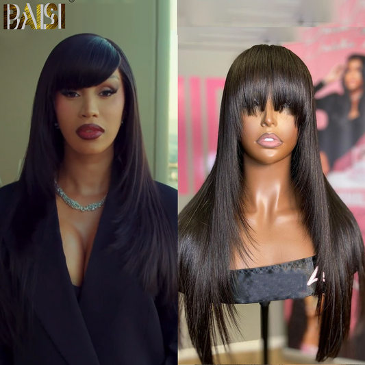 100% Human Sexy Straight Silk Base Wig With Bang