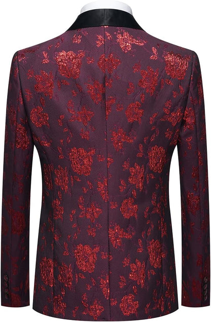 Tuxedo Suits for Men 3 Piece Regular Fit Suit Floral Pattern Blazer Jacket Waistcoat Pants Men Suit Set for Wedding