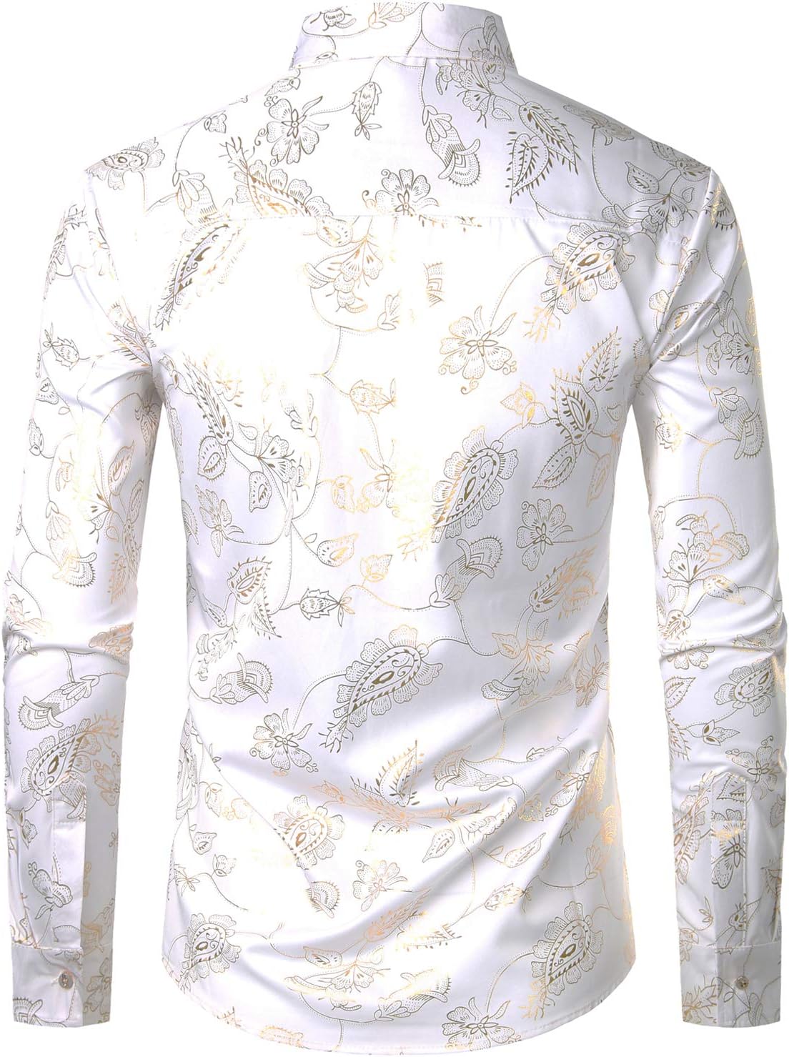 ZEROYAA Mens Hipster Gold Rose Printed Slim Fit Long Sleeve Dress Shirts/Prom Performing Shirts