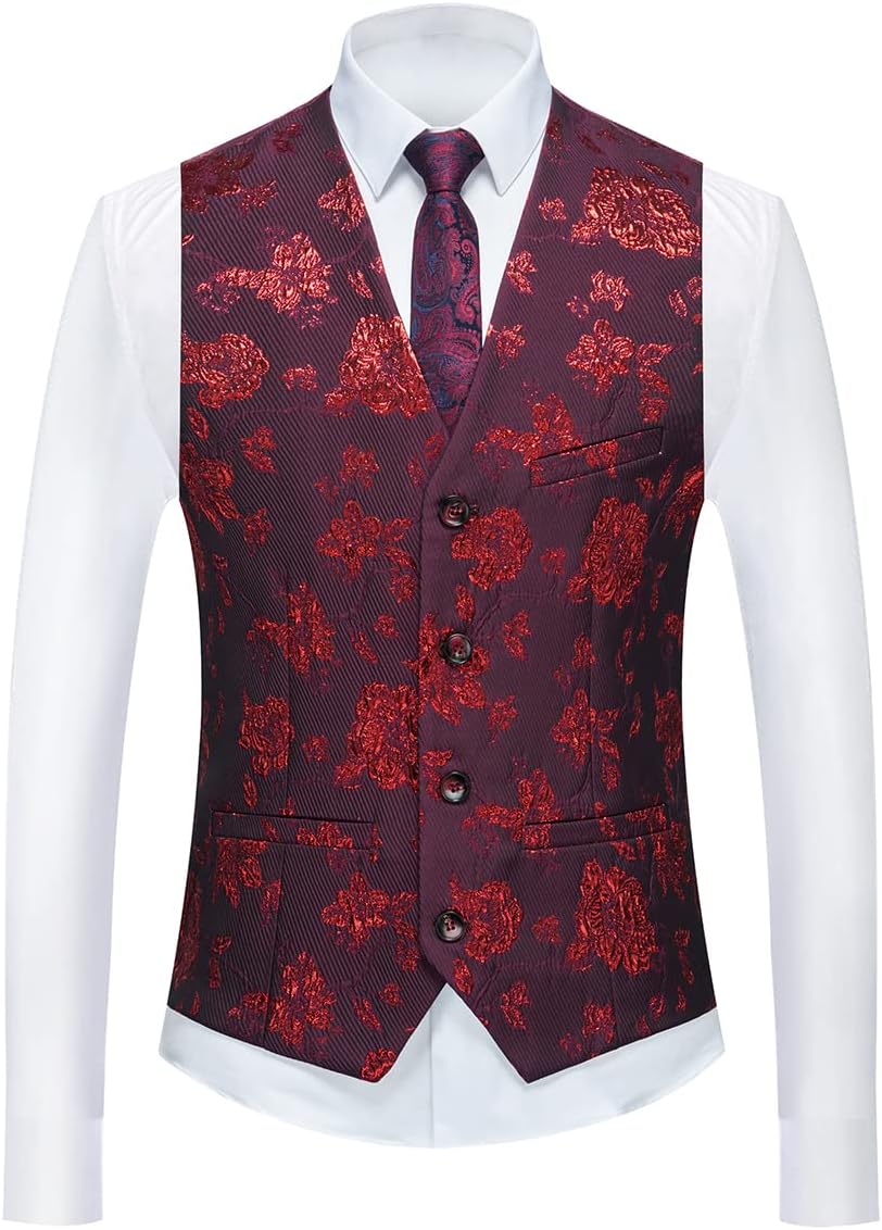 Tuxedo Suits for Men 3 Piece Regular Fit Suit Floral Pattern Blazer Jacket Waistcoat Pants Men Suit Set for Wedding