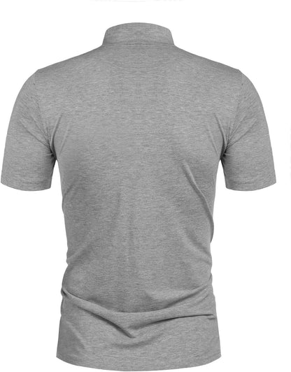 Poriff Men&#39;s Casual Mock Turtleneck Pullover Tops Short Sleeve Slim Fit T-Shirts Basic Solid Color Tees