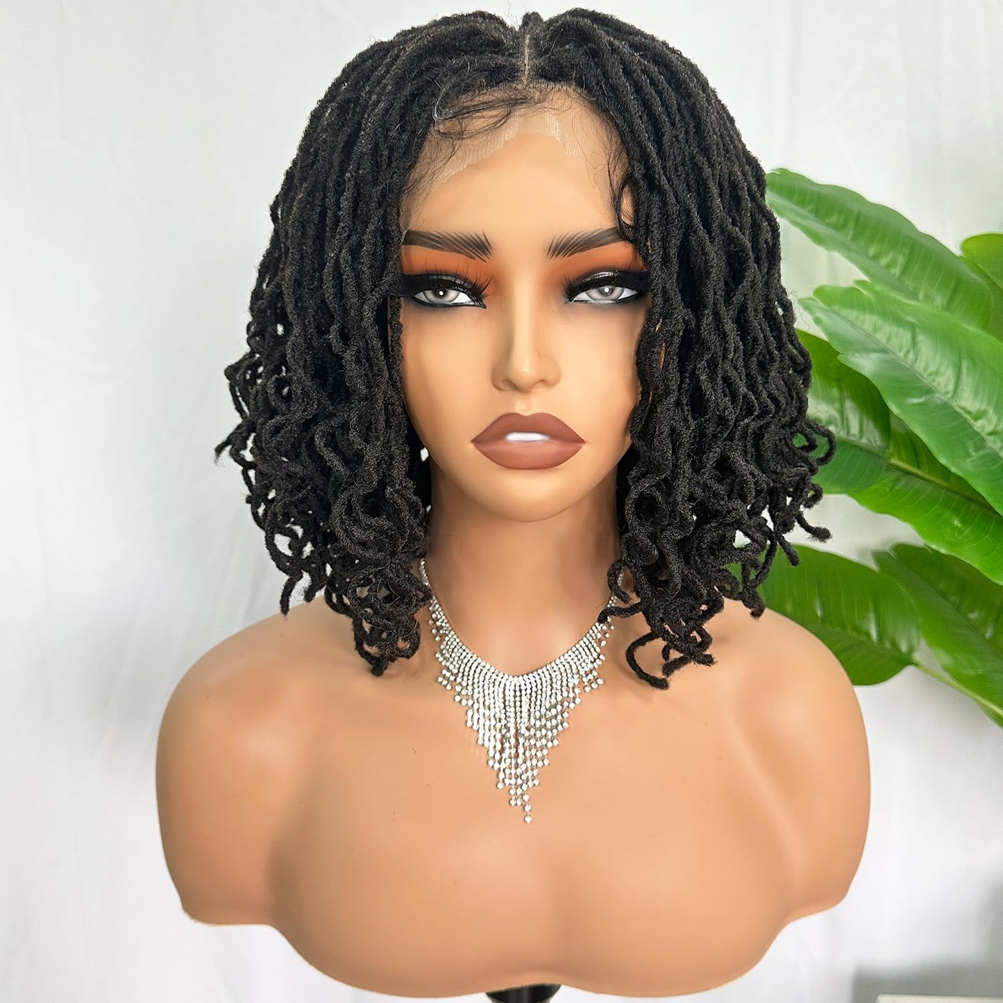 Dreadlock Wig Curly 4x4 Lace Frontal Ombre Strawberry Blonde 16 Inch Twist Faux Locs Wigs for Balck Women Afro Curly Braided Synthetic Wig