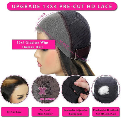 Highlight Body Wave 13x4 Pre Everything Wig Pre Cut Lace Glueless Human Hair Wig
