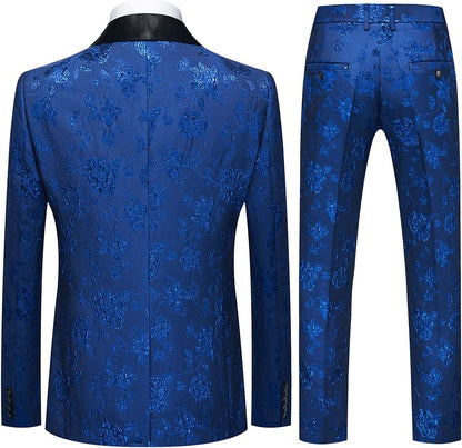 Tuxedo Suits for Men 3 Piece Regular Fit Suit Floral Pattern Blazer Jacket Waistcoat Pants Men Suit Set for Wedding