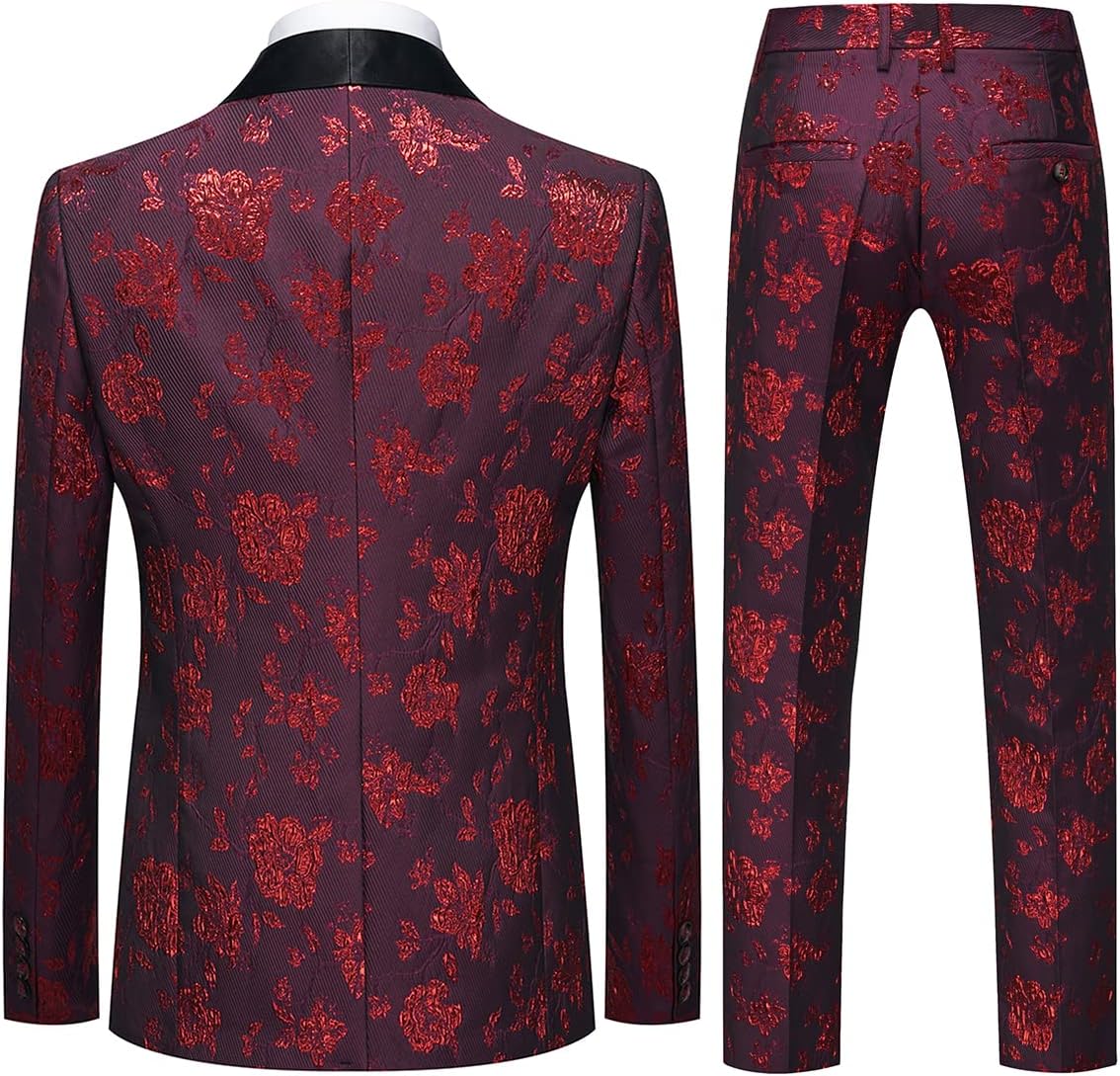 Tuxedo Suits for Men 3 Piece Regular Fit Suit Floral Pattern Blazer Jacket Waistcoat Pants Men Suit Set for Wedding