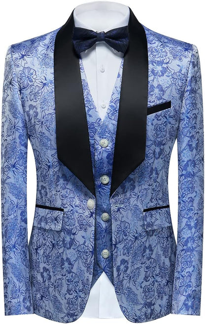 Tuxedo Suits for Men 3 Piece Regular Fit Suit Floral Pattern Blazer Jacket Waistcoat Pants Men Suit Set for Wedding