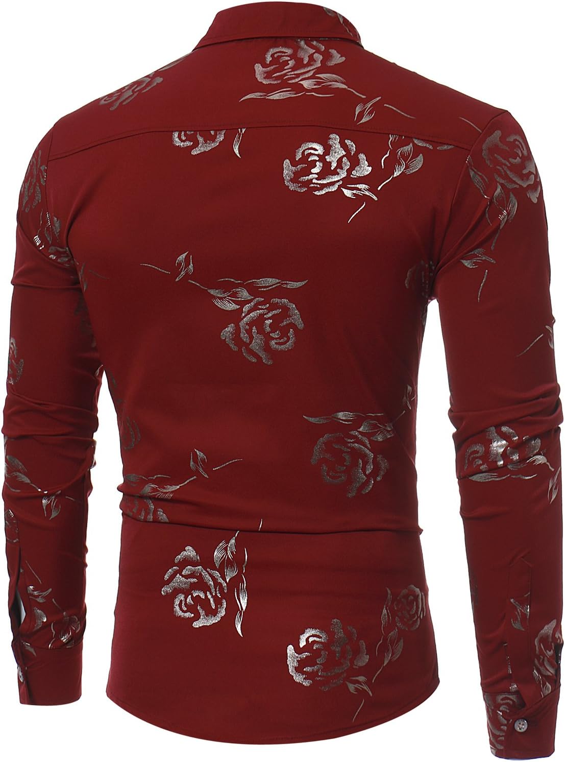 ZEROYAA Mens Hipster Gold Rose Printed Slim Fit Long Sleeve Dress Shirts/Prom Performing Shirts