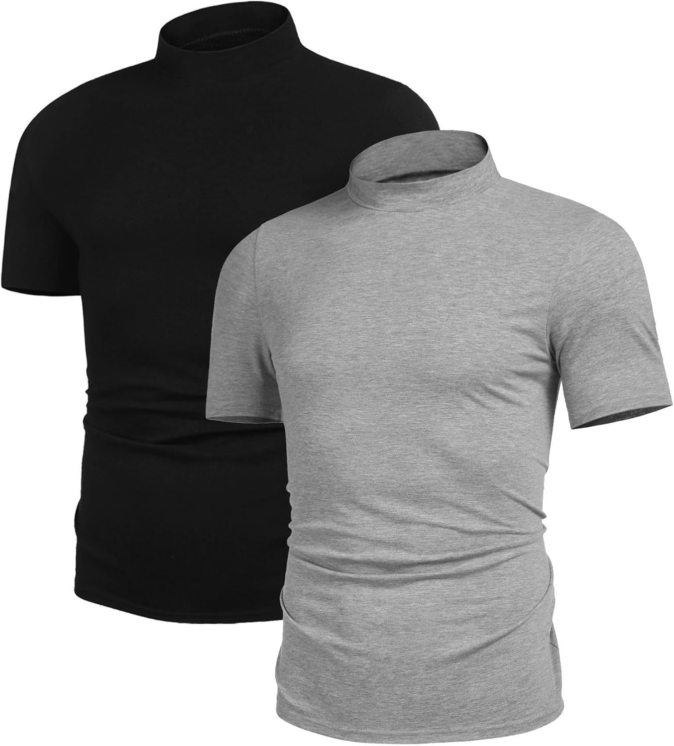 Poriff Men&#39;s Casual Mock Turtleneck Pullover Tops Short Sleeve Slim Fit T-Shirts Basic Solid Color Tees