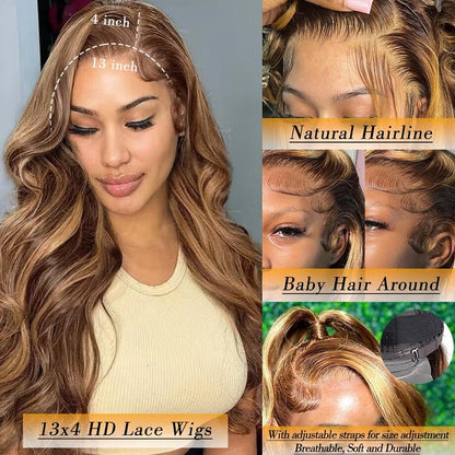 Highlight Honey Blonde TP4/27 Wavy 13x4  Lace Front Glueless Wig