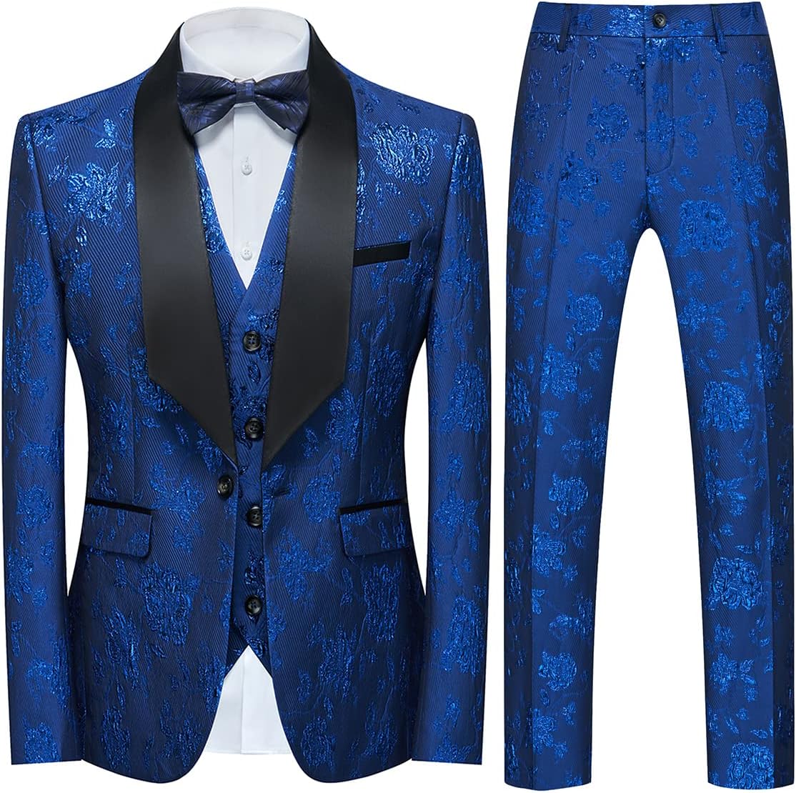 Tuxedo Suits for Men 3 Piece Regular Fit Suit Floral Pattern Blazer Jacket Waistcoat Pants Men Suit Set for Wedding