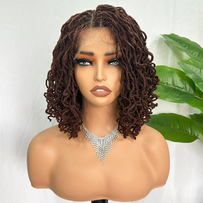 Dreadlock Wig Curly 4x4 Lace Frontal Ombre Strawberry Blonde 16 Inch Twist Faux Locs Wigs for Balck Women Afro Curly Braided Synthetic Wig