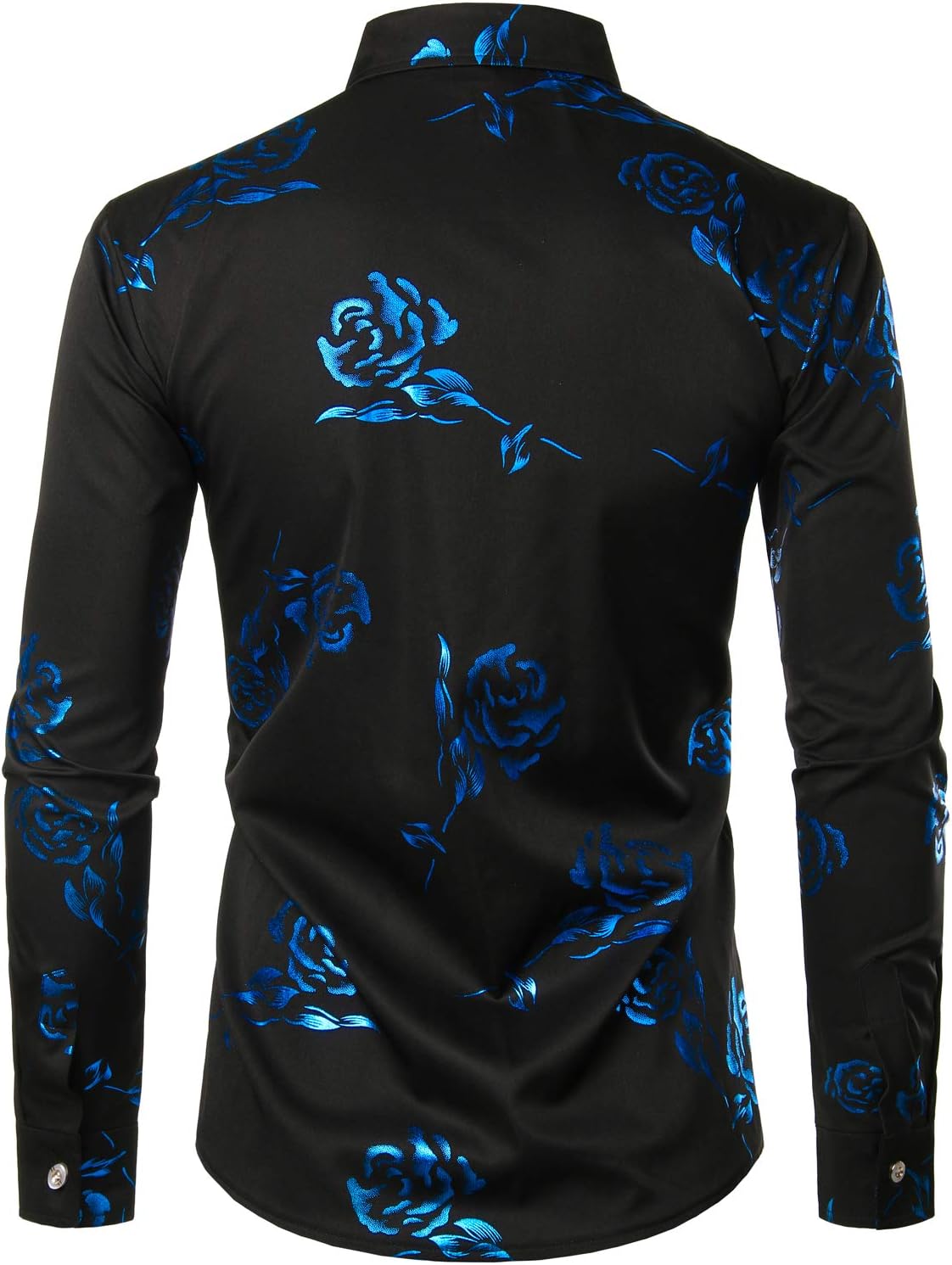 ZEROYAA Mens Hipster Gold Rose Printed Slim Fit Long Sleeve Dress Shirts/Prom Performing Shirts