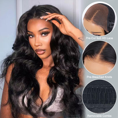Pre Cut Lace Body Wave 9x6 Lace Glueless Preplucked Wig Human Hair