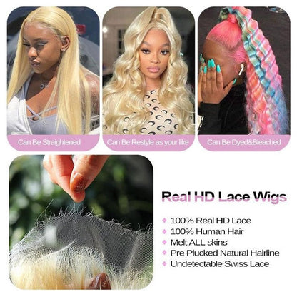 613 Blonde 13x4 Lace Glueless Body Wave Long Wig Easily Redyed Human Hair