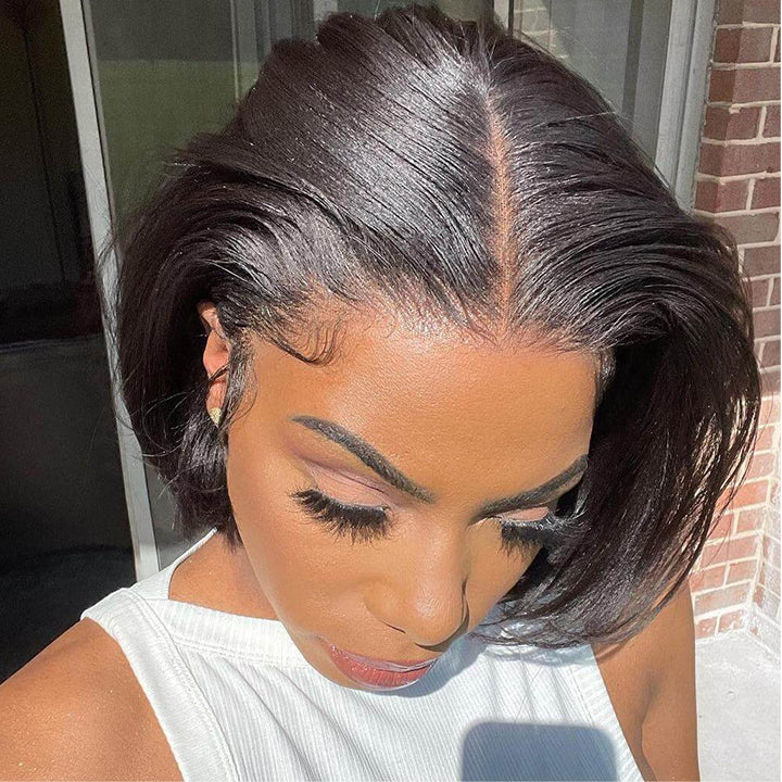13x5 Pre-everything Yaki Straight Bob Wig Pre-cut Lace Short Human Hair Wig