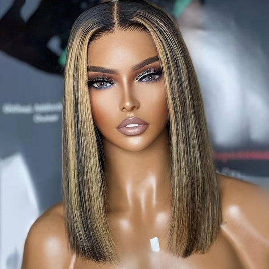 Highlight Honey Short Straight 13x4 7x5 4x4 Pre Cut Lace Bob Wig Glueless Human Hair Wig