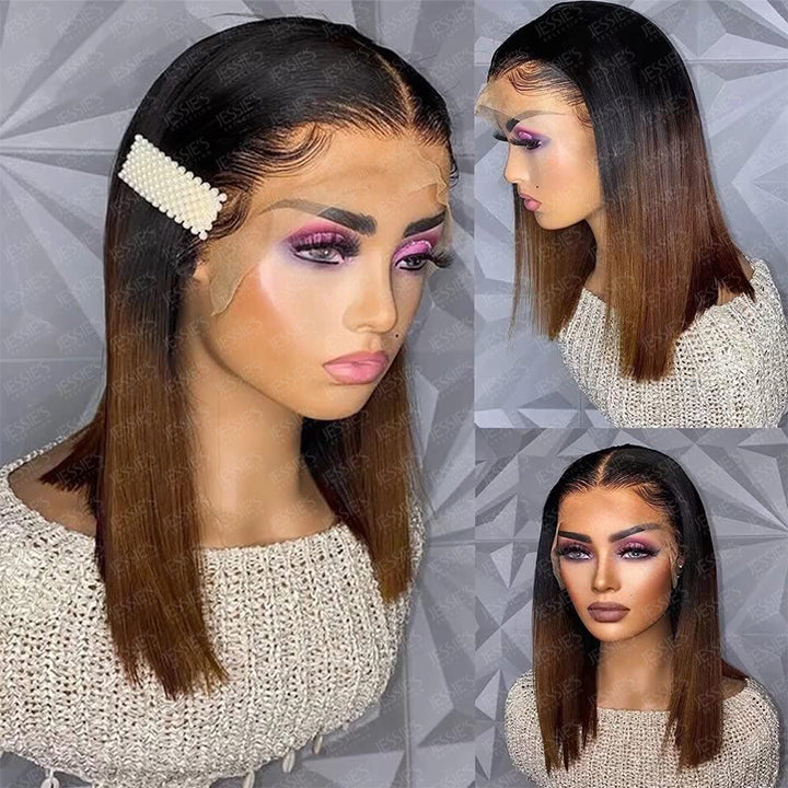 Ombre Brown Straight Crystal HD Lace Wig Glueless 13x4 Frontal Human Hair Wig