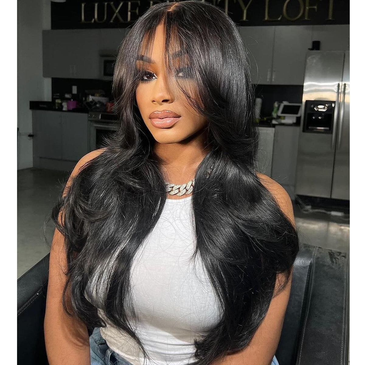 Face-Framing Curtain Bangs Wavy Wig 6x5 Ready To Go Glueless Lace Wig Pre Cut Lace