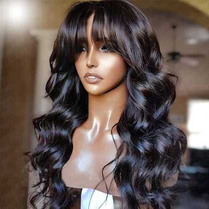 Pre Everything Glueless 13x5 Lace Front Body Wave Wigs With Bangs Human Hair