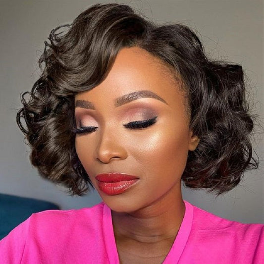 5x5 Pre Cut Lace Short Loose Wavy Bob Wig Human Hair Glueless Wig